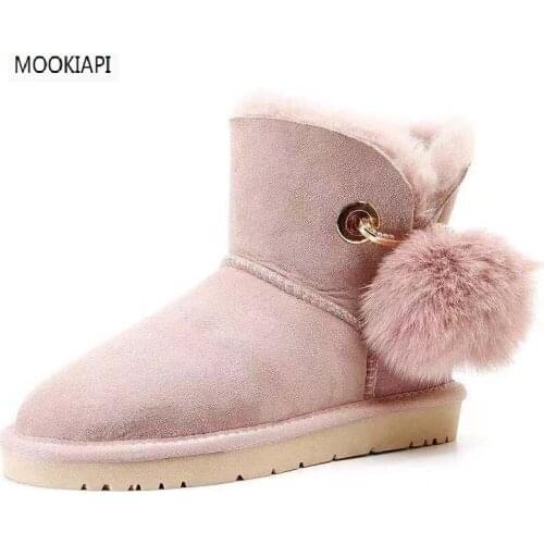 The latest genuine sheepskin in 2019, natural wool womens snow boots, short barrel womens shoes with balls, five colors