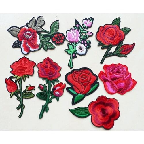 1 Pcs Rose Flowers Embroidered Iron on Patches Fusible For Clothing Dress Coat Stripes Patchwork Stickers Applique Accessories