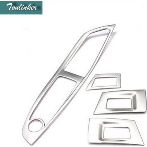 Tonlinker 4PCS Car Stainless Steel Three Color Window Lifter Button Light Box Cover Case Stickers For Bmw 5 i Series Accessories