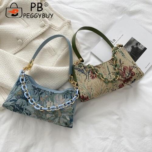 Vintage Shoulder Bag Fashion Women Oil Painting Print Design Underarm Bag Casual Ladies Small Handbags Supplies