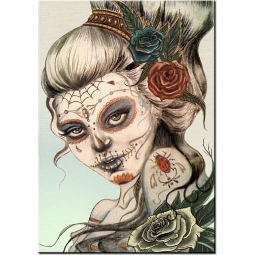 Domineering Tattoos rose skull girl diamond embroidery,full square round drill diamond painting 5d diy diamond mosaic woman I78