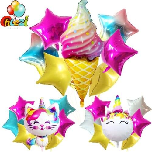 7pcs Ice Cream Cartoon Unicorn Star 7pcs Birthday Party balloons Baby shower Party DIY decoration supplies Home & Garden globos