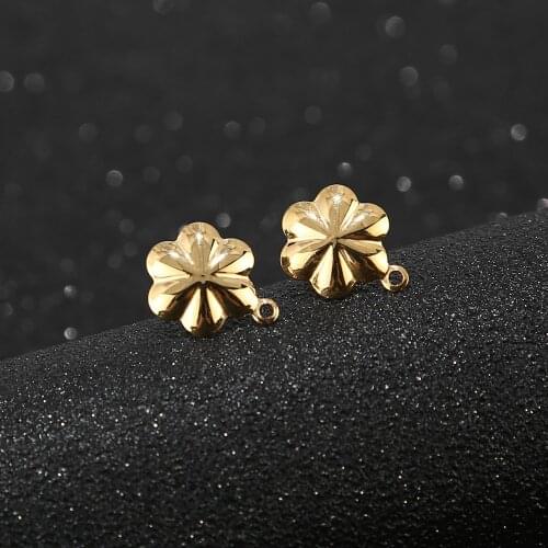 10pcs/lot Stainless Steel Ear Stud Golden flower Components Earring Cabochon Ear Studs Findings for Earring Making