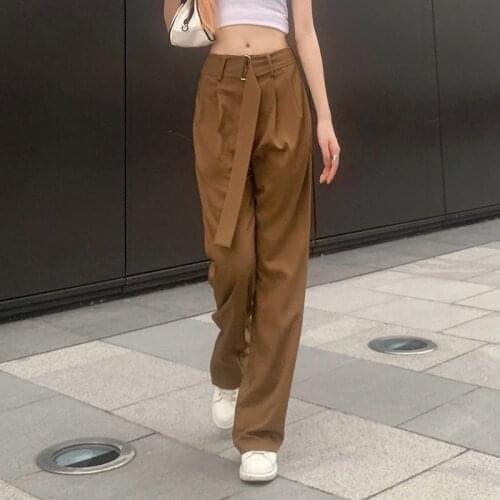 2021 Retro Solid Color Wild Straight Wide Leg Pants Female Autumn New Korean Fashion High Waist Casual Long Pants Womens Pants