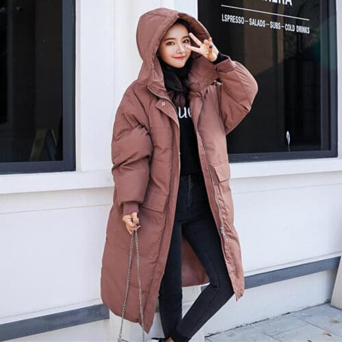 2021 Long Down Cotton Coat Women Winter Parka Loose Warm Thick Jacket Padded Hooded Long Sleeve Oversized Outerwear Abrigo Mujer