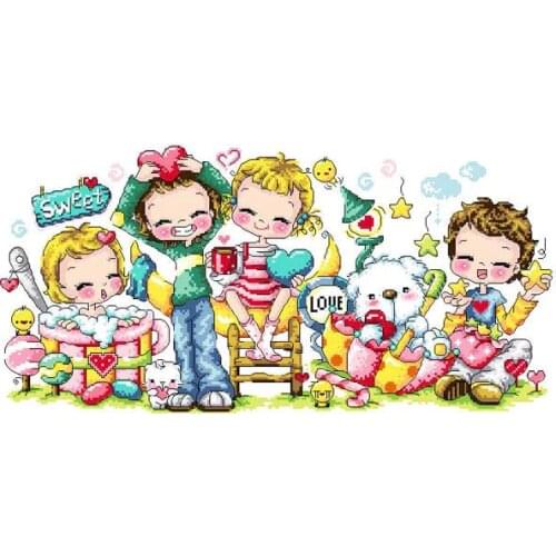 Gold Collection Lovely Counted Cross Stitch Kit Sweet and Fancy Village Boys and Girls Love SO