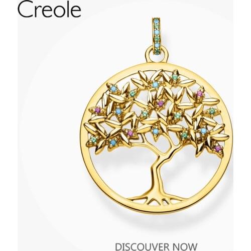 Golden Tree Round Necklace Pendant,2019 Winter Fashion Jewelry 925 Sterling Silver Bohemia Gift for Women Girls