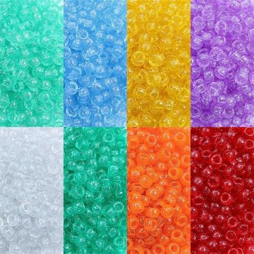 100Pcs 6x9mm Round Big Hole Plastic Glitter Spacer Loose Beads for Jewelry Making DIY Handmade Bracelet Accessories