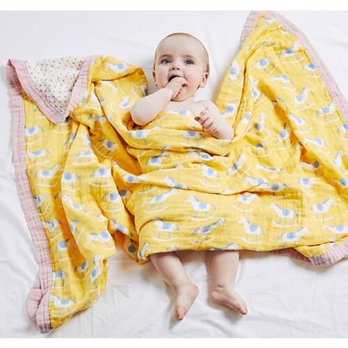 120*120 Cm New Autumn Winter Baby Blanket Soft Cotton 4 Layer Cartoons Baby Wrap Muslin Swaddle Newborn Blankets Infant Wrap Big