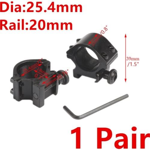 2 pcs MIZUGIWA Scope Mount Ring 1" 25.4mm Weaver 20mm Picatinny Rail Optical Sight Bracket Metal Rifle Airsoft