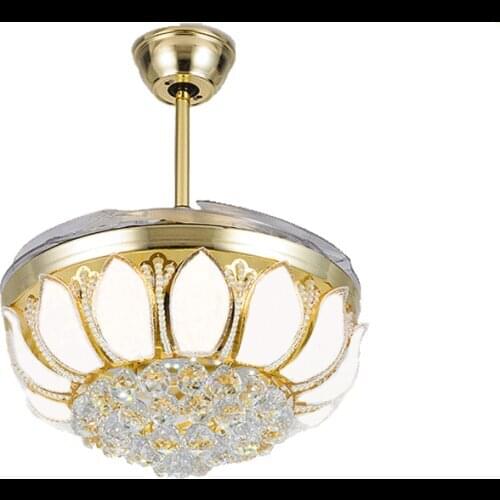 2019 Ceiling Fans K9 crystal Electroplate Golden luxurious LED Fans light Invisible fan blade telecontrol adjustable 36/42 inch