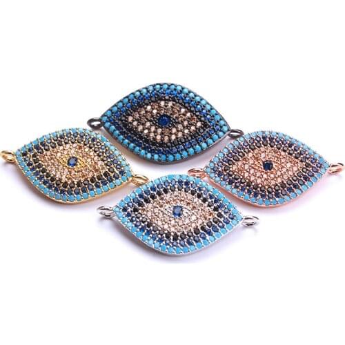 26*14 mm Hollow Out CZ Evil Eye Jewelry Components Micro Pave Cubic Zirconia DIY Jewelry Accessories