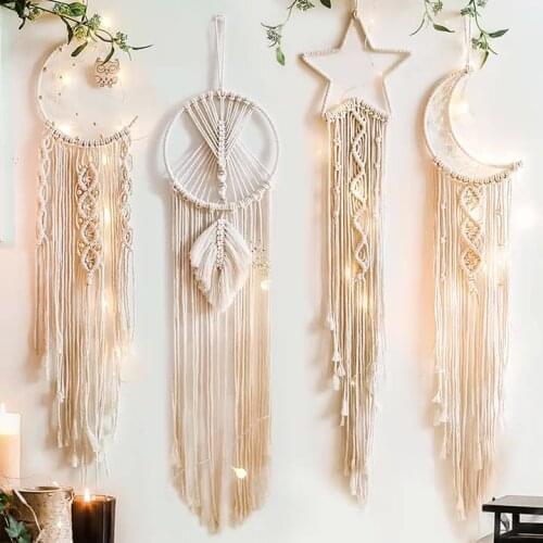 48h Star Moon Macrame Dream Catcher Boho Home Wall Decor Girls Kids Nursery Garden Decoration Outdoor Gifts Room Decor Aesthetic