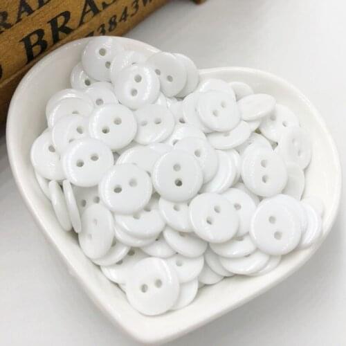 50/100 Pcs 11mm 2 Holes White Resin Round Buttons Decor Sewing Clothing Sewing Scrapbooking Crafts DIY Accessories Buttons PT266