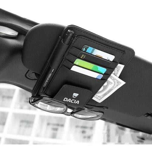 Car Sun Visor glasses Card Pen Organizer Clip For Dacia Duster Logan Sandero Stepway Lodgy Leather Tidying Sunshade Storage Bag