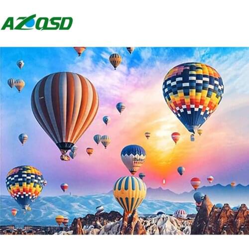 AZQSD Diamond Art Kits Hot Air Balloon Home Decor Gift Sunset Diamond Embroidery Landsacape Needlework Full Square Painting Art