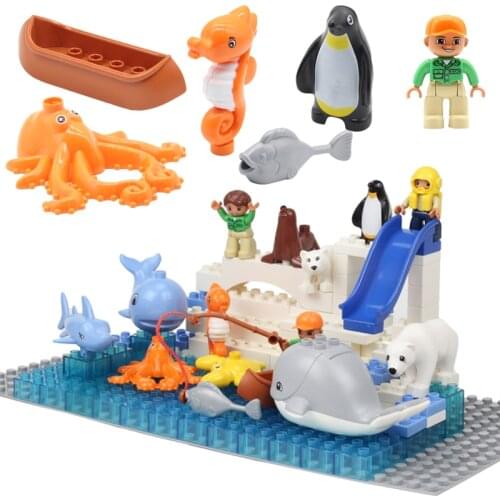 Big Building Blocks Original Ocean Animals Penguin Fish Polar Bear Accessories Compatible bricks Kids Bricks Toys For Children