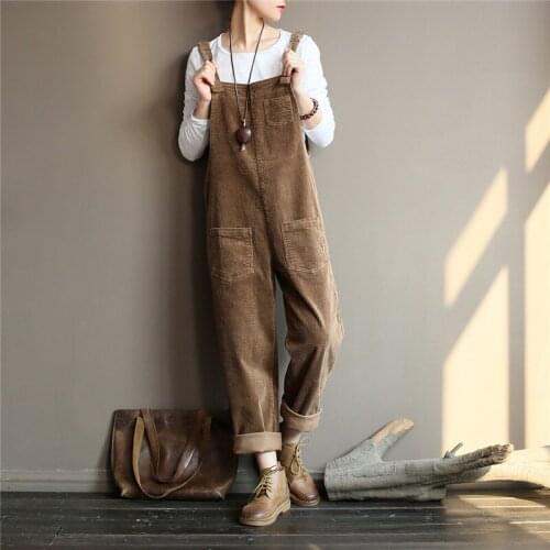 SCUWLINEN 2020 Spring Winter Womens Pants Casual Loose Corduroy Long Cotton Overalls Solid Thick Trousers for Women X08809
