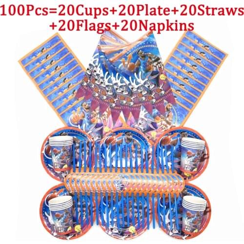The Space Jam Birthday Decor Banner Basketball Star Party Theme Paper Plates Cups Tableware Baby Shower Birthday Party Supplies