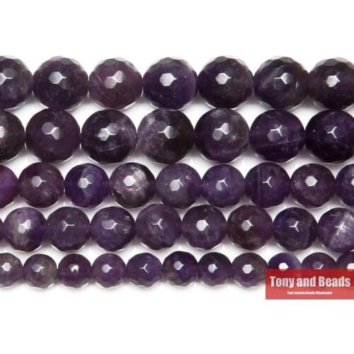 Natural Stone Faceted Purple Amethysts Quartz Loose Beads 15" Strand 4 6 8 10 MM For Jewelry Making