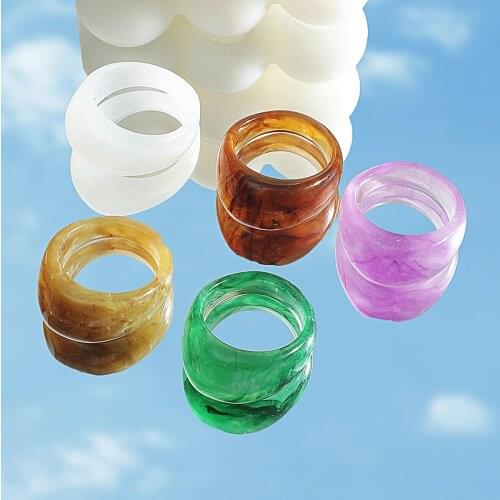 HOCOLE 2021 Ins New Colourful Transparent Resin Acrylic Crystal Ring Korean Geometric Irregular Square Rings for Women Jewelry