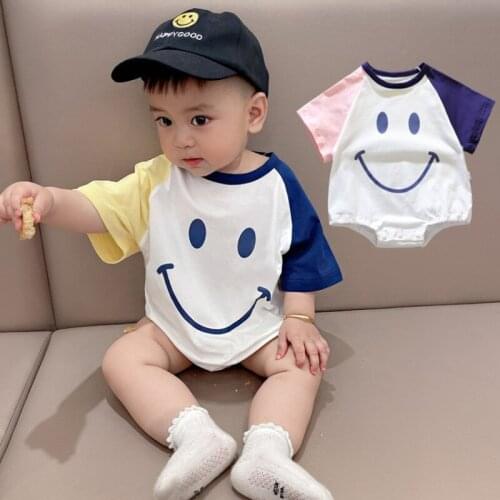 2021 Smile Face Printed Jumpsuit Cotton Infant Rompers for Baby Boy Girls Korean Tracksuits fashion Clothes for Toddler