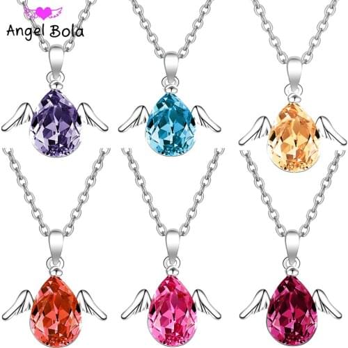 Fashion Korean Version of Austrian Crystal Angel Wings Women Charm Pendant Necklace Luxury Jewelry Gift Wholesale