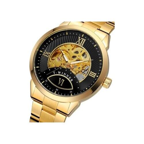 T-winner Male Fashion Self-winding Mechanical Skeleton Analog Quality Wristwatch with Stainless Steel Bracelet WRG8183M4