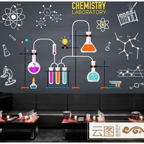 New Blackboard Hand-painted Chemical Elements Graffiti Wallpaper Science Laboratory Background Mural Personality Home Decro