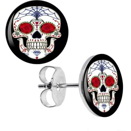Wholesale Stud Earrings Day of the Dead Stainless Steel Ear Studs Cheaters Fake Plugs Fashion Jewelry 8mm 10mm AW5242