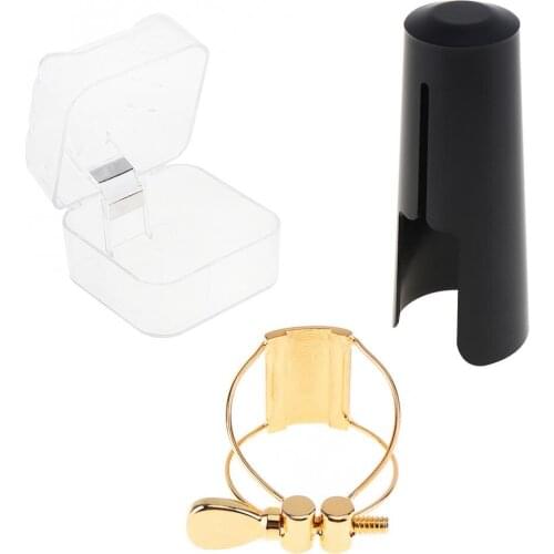 Gold-plated Metal Ligature Tenor Sax Mouthpiece Clip with Plastic Cap for Tenor Saxophone