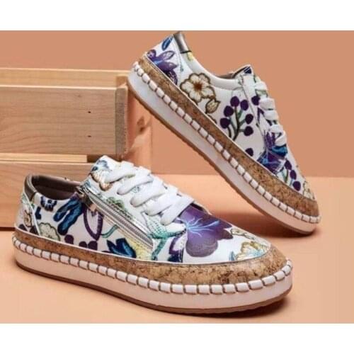 Plus Size Color Matching Print Lace-up Flat Shoes Women 2021 New Shallow Casual White Sneakers Platform Walking Vulcanized Shoes