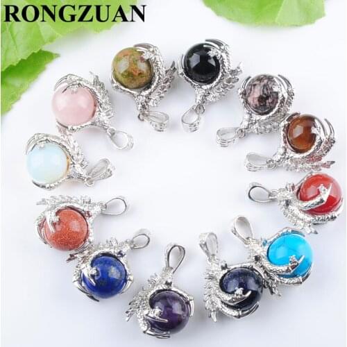 RONGZUAN Natural Stone Pendants Multiple materials Round Ball Bead Dragon Claw Crystal Reiki Chakra Pendant Jewelry Gift TBN309