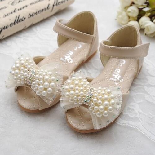 Girls Flat Shoes Summer Bowtie Sandals 2018 New Children Shoes Square Heels Princess Bow Sweet Sandals Beaded Shoes For Girls