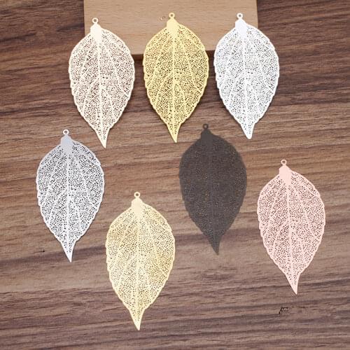 SEA MEW 10PCS 78*38mm Copper Sheet Filigree Leaf Pendant 7 Colors Plated Connectors DIY Accessories For Jewelry Making