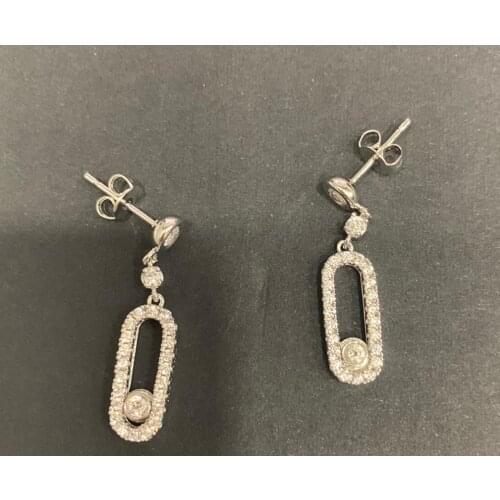 925 Sterling silver personality rhinestone geometry earring fashion cz crystal moving stone earring women wedding party jewelry