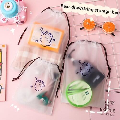 Cartoon Bear Drawstring Storage Bag Travel Portable Clothes Shoes and Socks Organizer Packaging Bags Cute Make Up Bag Reusable