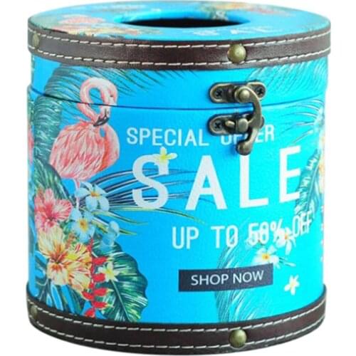 Vintage Tissue Box Cover Napkin Paper Dispenser Holder for Home Car Office (PU Leather Surface,Wooden Frame)