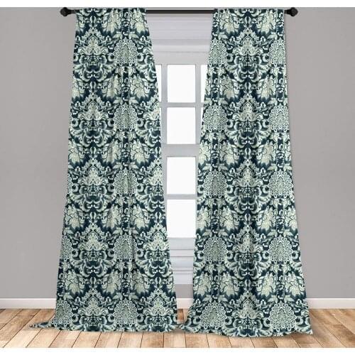 Vintage Curtain Victorian Baroque Foliage Leaves Pattern with Ornamental Swirls Window Treatment Living Room Bedroom