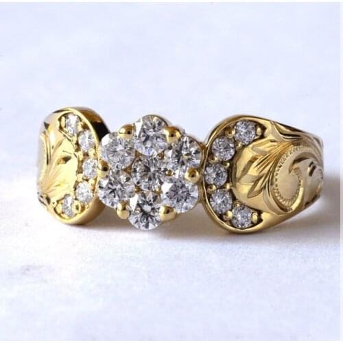 Vintage Gold Plated Symmetrical Flower Carved White Stone Ring For Women Girls Wedding Party Outdoor Retro Jewelry K4M850
