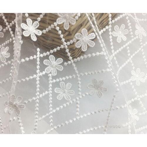 Embroidery small Flower Gauze Wedding Dress Lace Fabric White DIY Handmade skirt clothing Patchwork Sewing Supplies 1 Yard