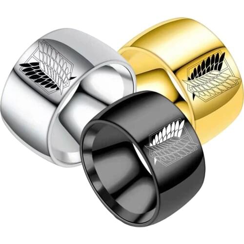 YWSHK New Anime Fans Attack on Titan Black Titanium Steel Ring Wings Of Liberty Flag Finger Rings For Men Women Jewelry Gifts