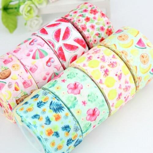 1-1/2" Gift wrapping wedding decorative summer ribbons lemon watemalen flowers printed grosgrain 38mm ribbon 10 25 50 yards