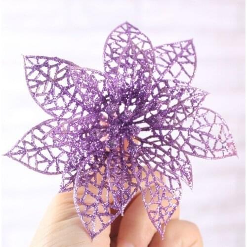 10 Pcs Xmas Tree Decorations Ornaments Hollow Flowers Glitter Christmas Fashion party Wedding Artificial flowers 5Z