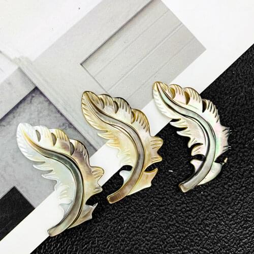 2PCS Natural Abalone Shell Feather Pendants Charm Beads Fashion Jewelry Findings DIY Necklace Earring Making Accessories