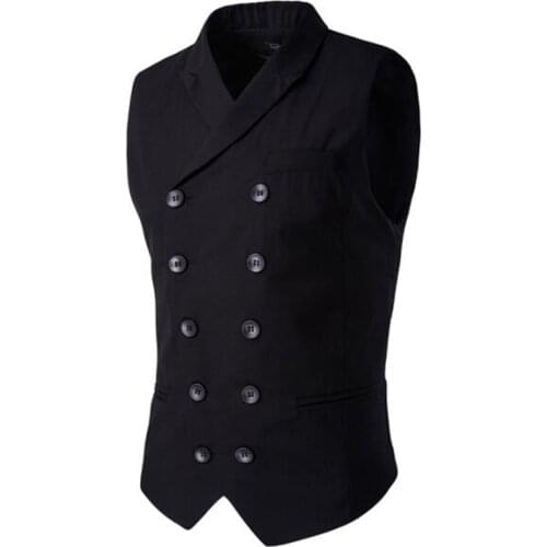 2016 Hot Mens Clothing Slim Masculino Cotton Double Breasted Sleeveless Jacket Waistcoat Suit Collar Men Suit Vest