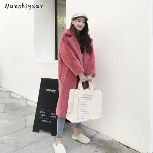 2021 Winter Long High Quality Faux Rabbit Fur Coat Women Loose Thick Warm Female Soft Plush Elegant Outwear Veste Femme Fourrure