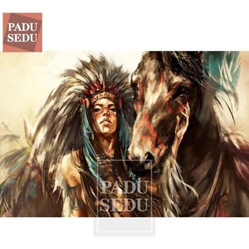 5D Diamond Painting Full Square Set Indians Horse Cross Stitch Home Decor Diamond Embroidery Icons Man Bead Picture Kit Handwork