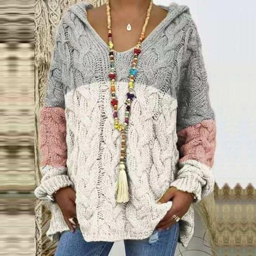 70% Dropshipping!!Fashion Women Coat Color Blocking Long Sleeve Knitting Pullover Sweater Blouse