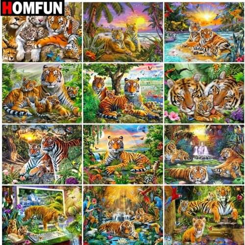 HOMFUN Full Square/Round Drill 5D DIY Diamond Painting "Animal tiger landscape" Embroidery Cross Stitch 5D Home Decor Gift